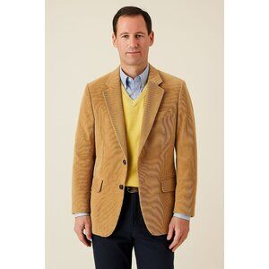 Brown Corduroy Sport Coat Mens 42L Satin Lining Leather wrapped button Brookford